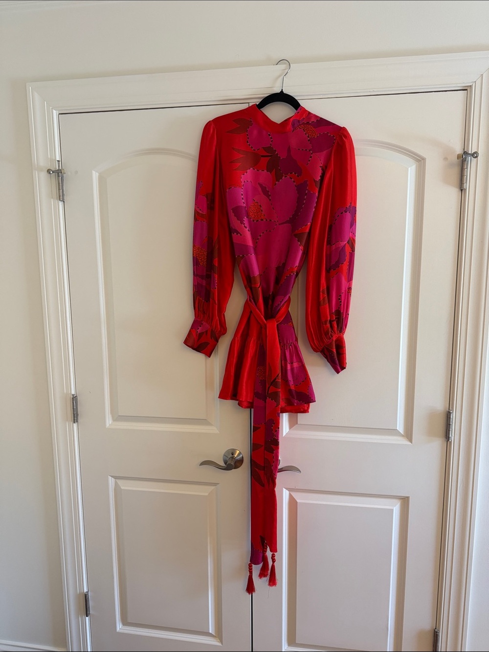 Farm Rio Peony Long Sleeve Tie Waist Mini Dress